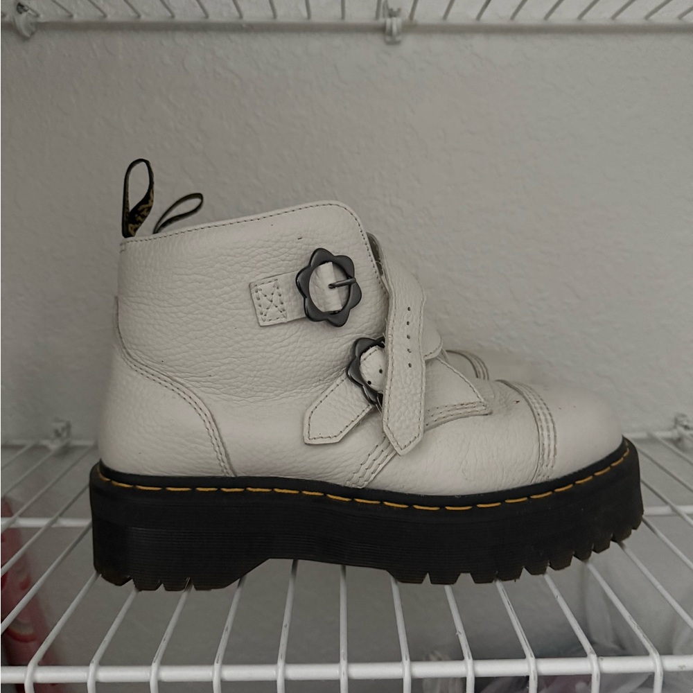 Dr. Martens White Ankle Boots with Black Sole